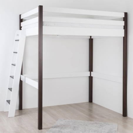 Lit mezzanine avec accès latéral en pin massif