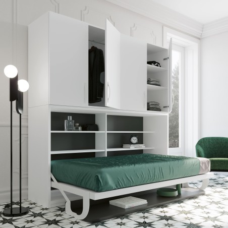 Lit escamotable horizontal + bureau et rangement