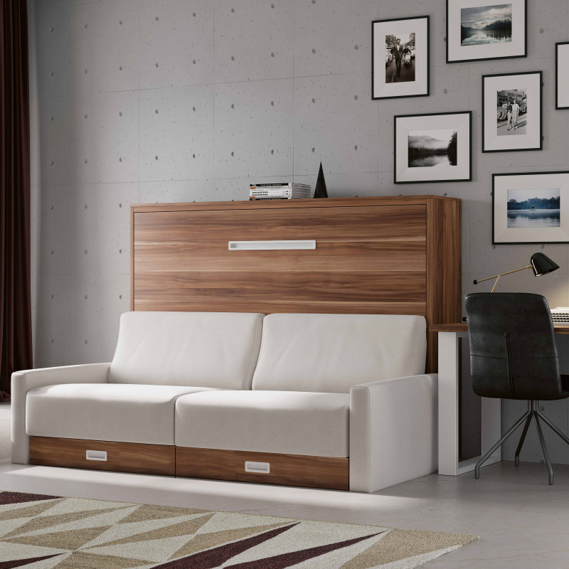 Ensemble lit escamotable horizontal avec canapé coffres - bureau et caisson (1/6)