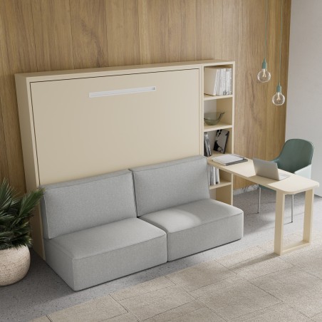 Lit escamotable horizontal avec canapé et bureau