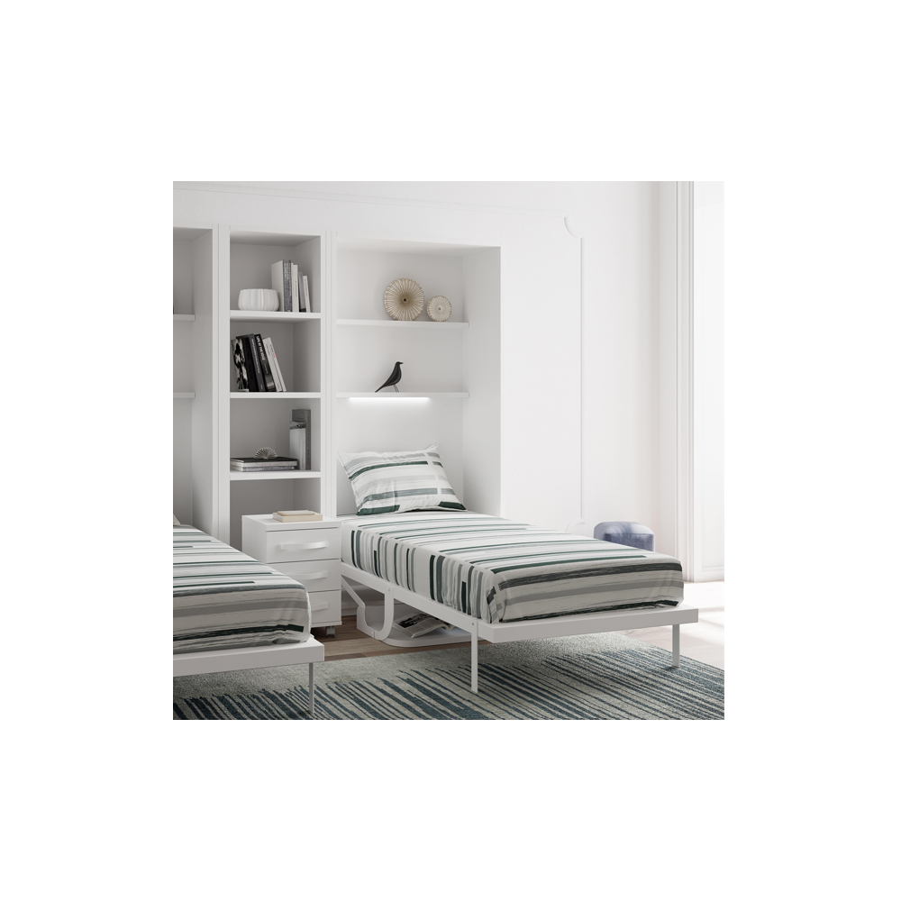 Lit escamotable vertical avec bureau + étagères