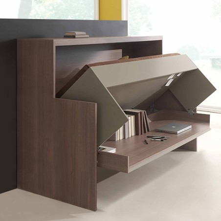 Lit escamotable horizontal avec bureau pivotant
