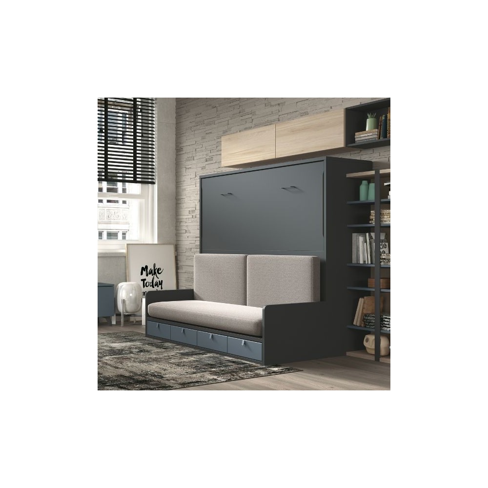 Lit escamotable autoportant horizontal avec canapé - 4 tiroirs