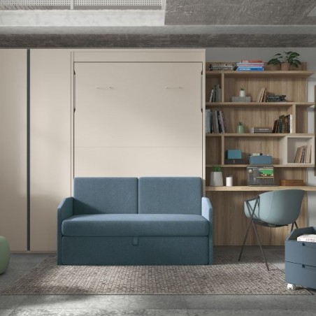 Lit escamotable vertical avec canapé & étagère intégrée