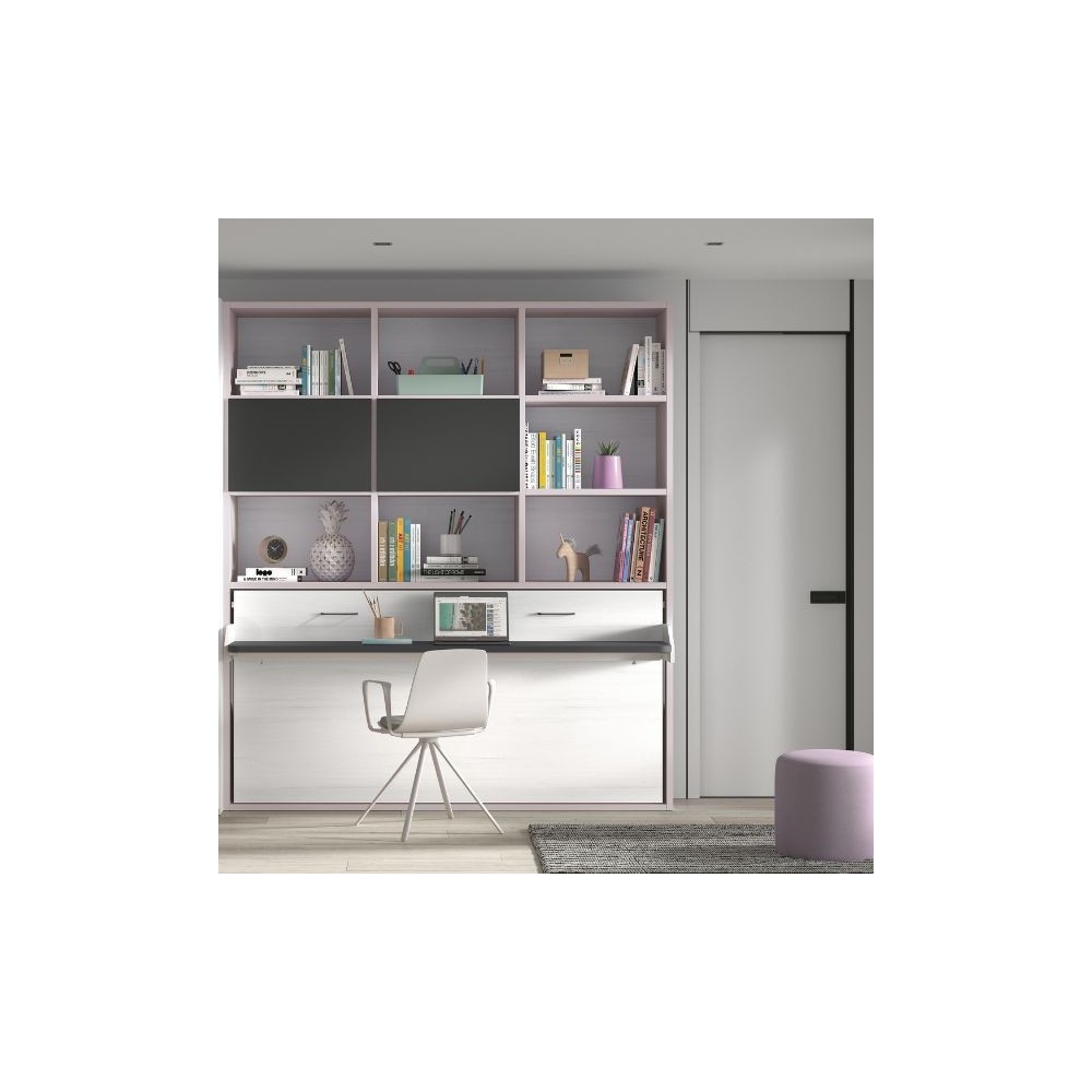 Lit escamotable avec bureau & bibliothèque