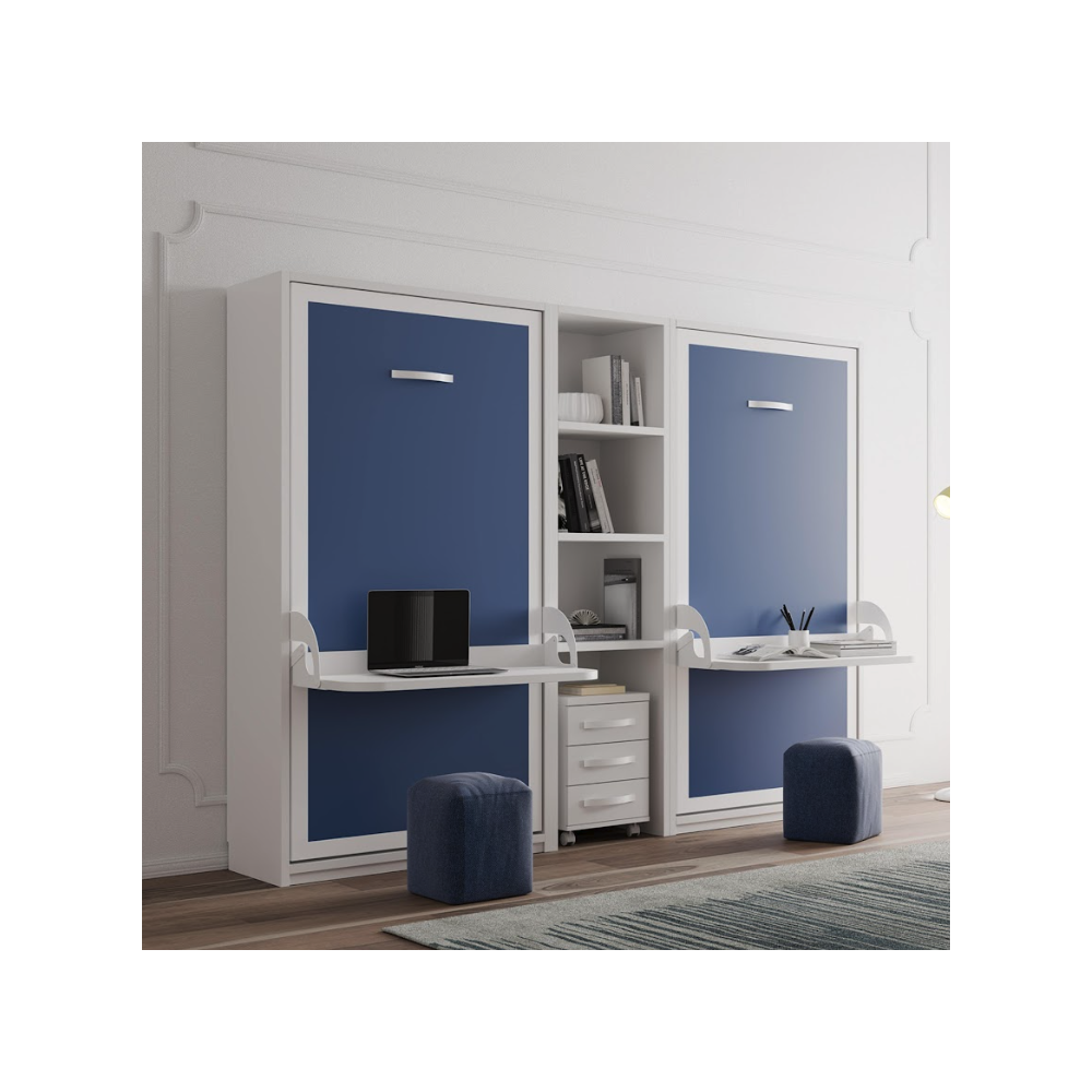 Lit escamotable vertical avec bureau + étagères