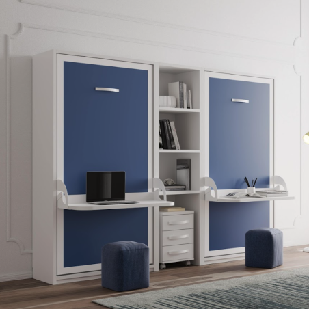 Lit escamotable vertical avec bureau + étagères