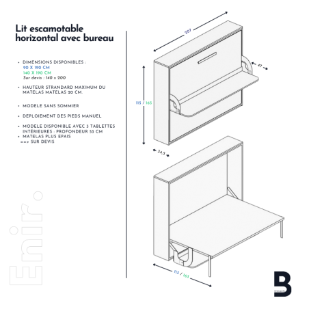 Lit escamotable horizontal avec bureau