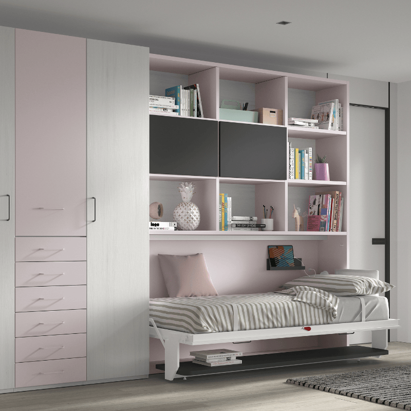 Lit escamotable avec bureau & bibliothèque