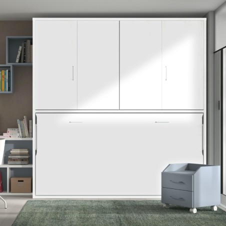 Lit escamotable horizontal 1 personne avec rangements haut