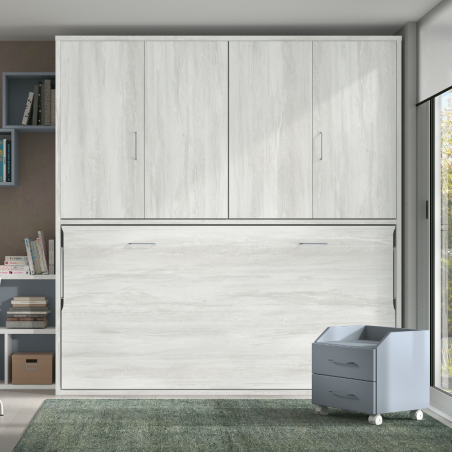 Lit escamotable horizontal 1 personne avec rangements haut