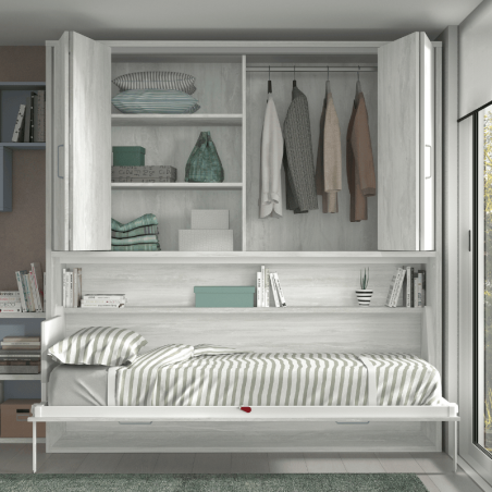 Lit escamotable horizontal 1 personne avec rangements haut