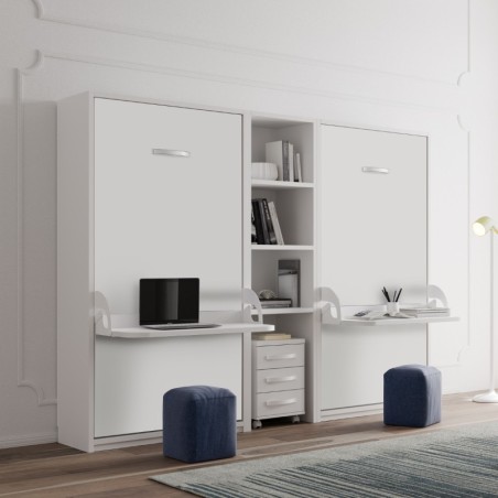Lit escamotable vertical avec bureau + étagères