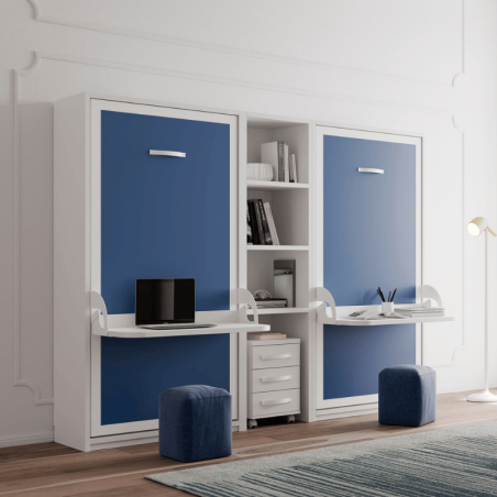 Lit escamotable vertical avec bureau + étagères