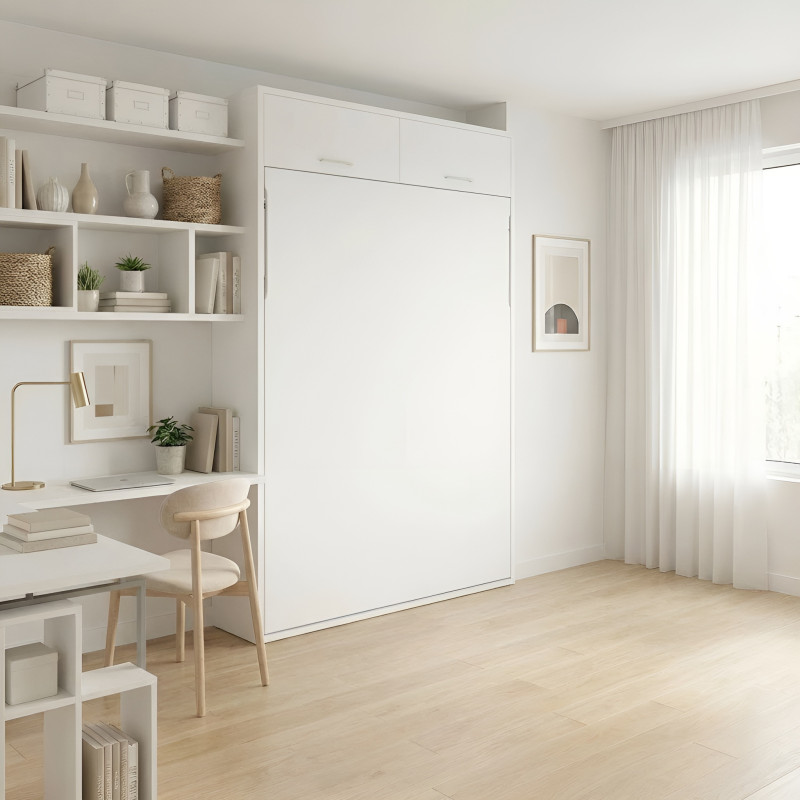 Lit escamotable vertical 2 personnes + rangement haut - Walter
